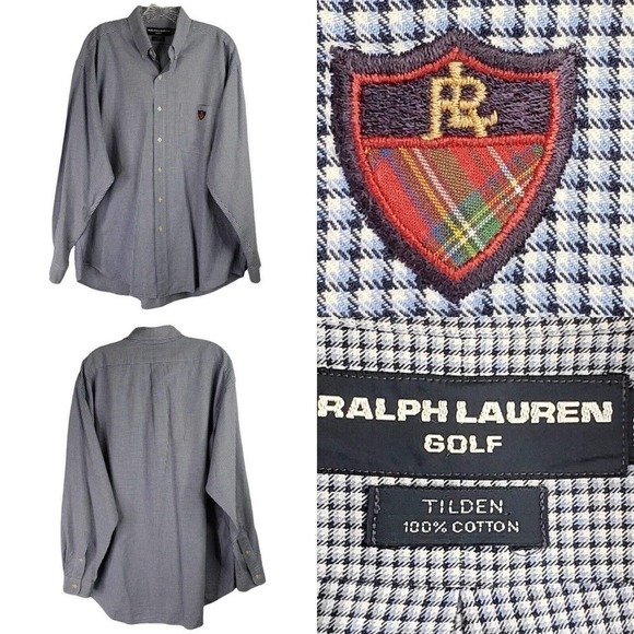 Polo Ralph Lauren Golf Oxford Shirt Blue Plaid Size Large L Button Down LS - Picture 1 of 11